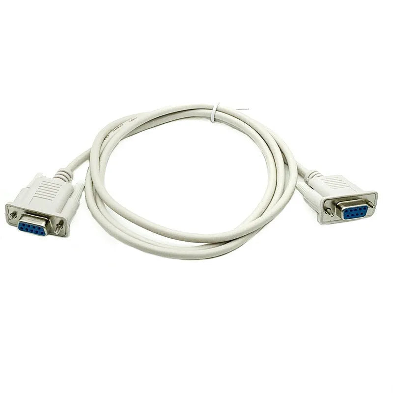 DB9 female-to-female RS232 serial crossover cable, 1.5 metres long, milky white colour