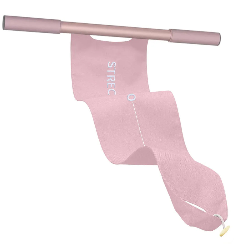 Grey or pink yoga stretching tool for open shoulder, back and hip flexibility exercises