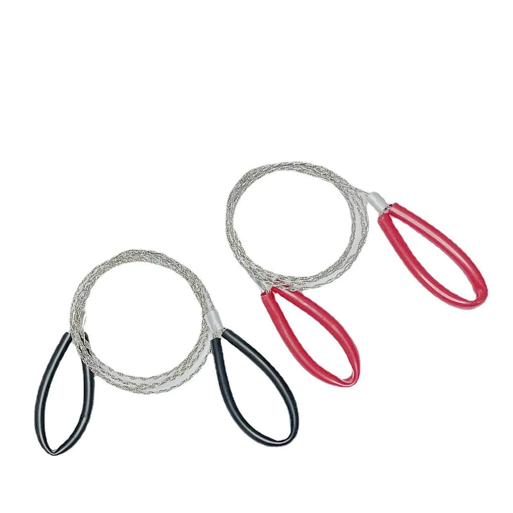 German stainless steel survival wire saw with leather case measuring 70cm total length for outdoor cutting tasks