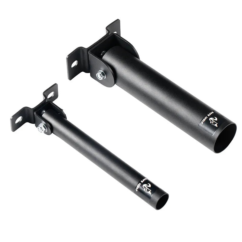 Steel wall barbell rack holding multiple bars, showing 25 tube capacity.