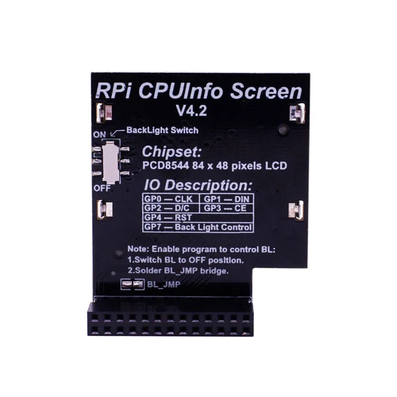 1.6-inch LCD screen module for Raspberry Pi with a backlight switch, displaying CPU info.
