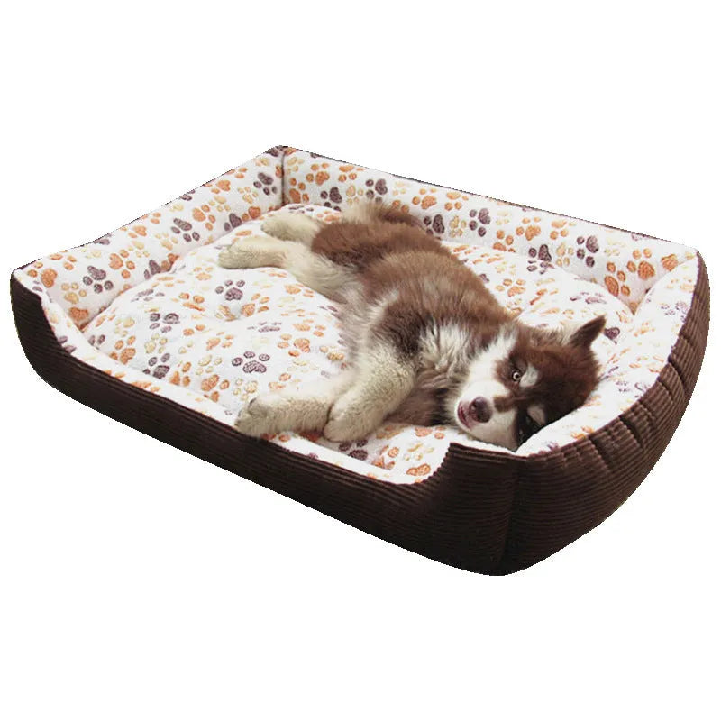 Beige soft plush dog bed with raised sides, shown in a medium size for a small dog.