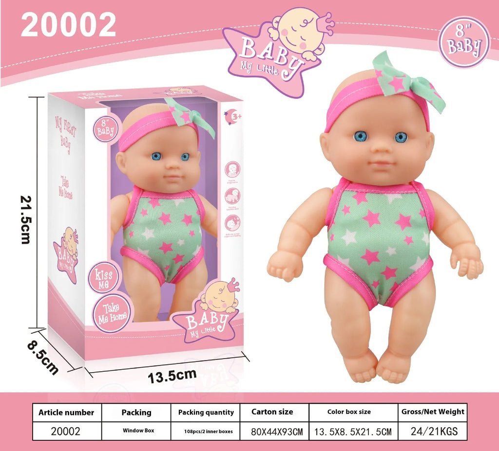 Simulation baby vinyl figurine doll in colour option, 21.5cm tall, realistic design