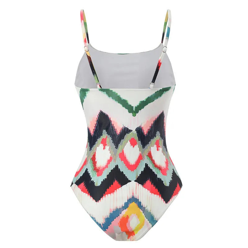 Women's striped gradient print two-piece swimsuit with hip skirt in quick-drying polyester