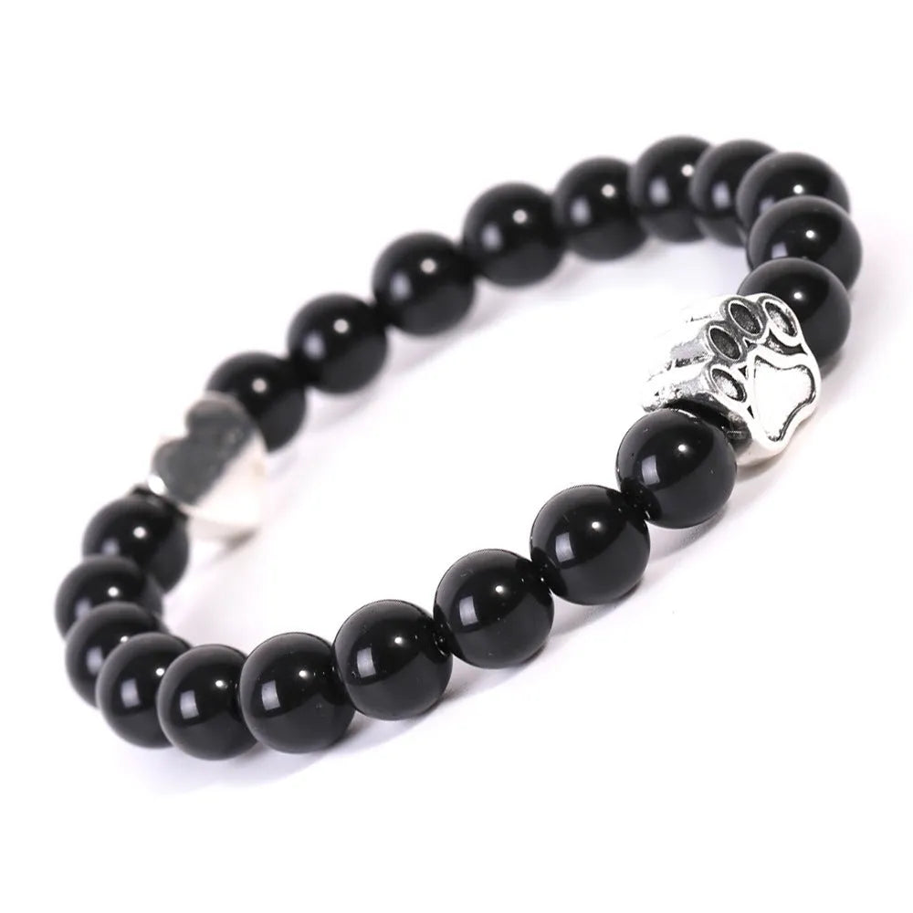 Tigereye Indian Agate stone bracelet with dog's paw geometric design and beaded texture