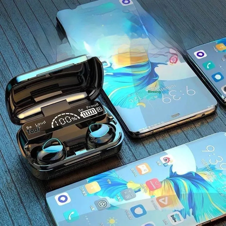 Wireless Bluetooth headset Jerry chip black earplug style with digital display screen