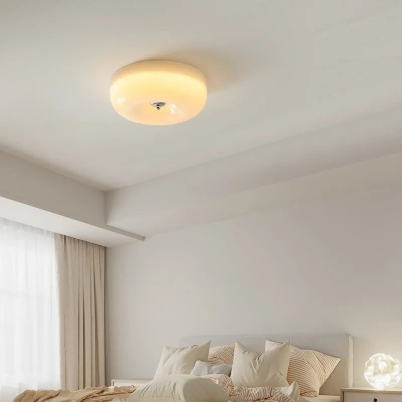 Cream style American contemporary bedroom ceiling lamp with three-colour adjustable lighting