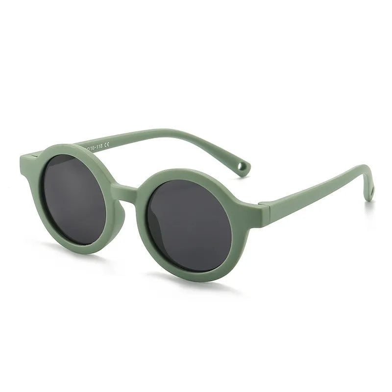 Children's silicone sunglasses for 0-3 year olds with round frames and UV400 protection