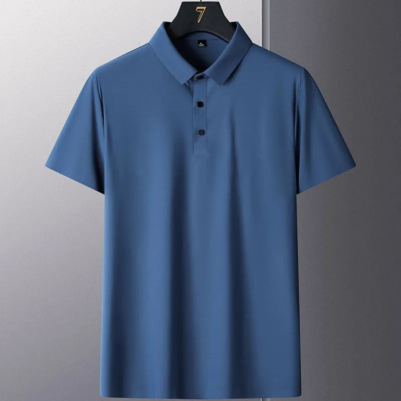 Men's solid colour short sleeve non-ironing business casual shirt on a hanger
