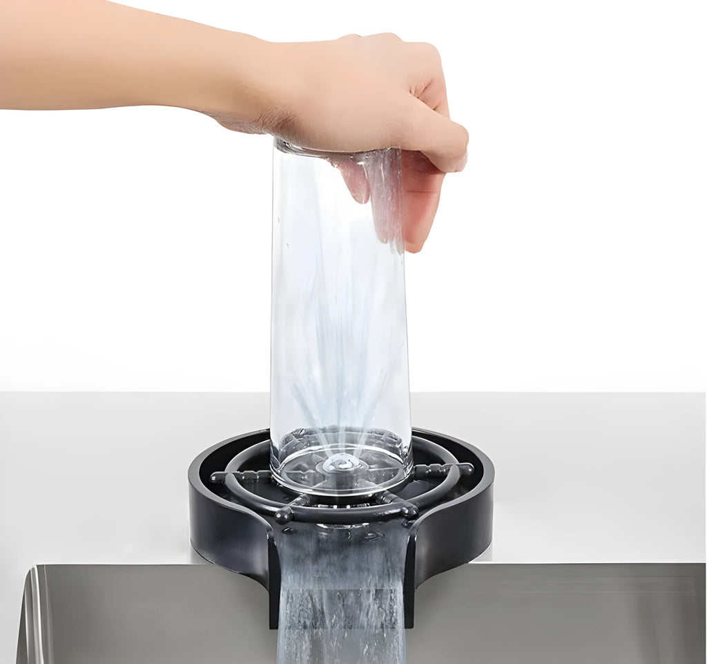Black stainless steel automatic glass washer with ABS plastic base and copper hose connection