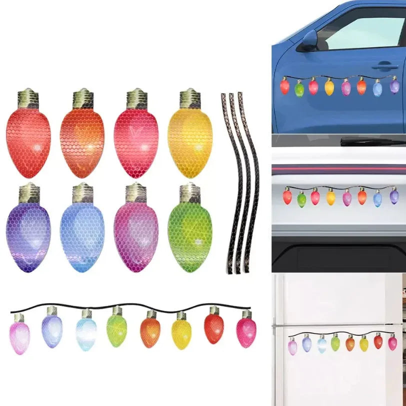 Magnetic Christmas light bulb reflective decoration set with 24 bulbs and 12 wires for car refrigerator garage