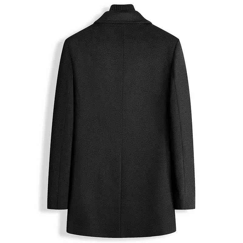Single-breasted woolen coat for men in gray with straight hem and thickening construction