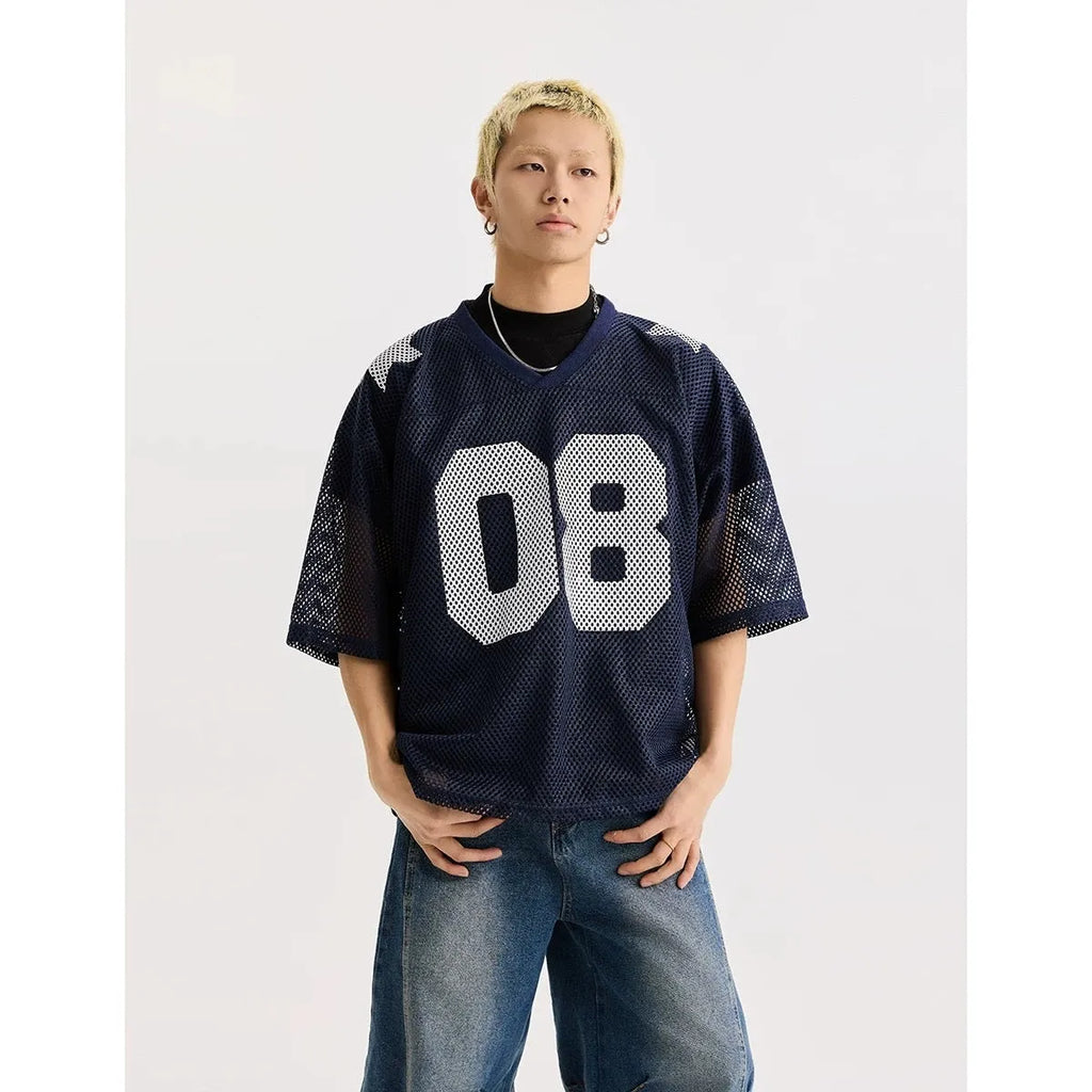 Black polyester pullover shirt with white letter print pattern, loose fit design