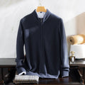 Men's cashmere zip front round neck cardigan sweater in camel colour
