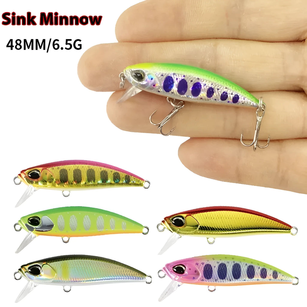Tossing Japanese 48mm submerged mino fishing lure for mandarinfish and snakehead species