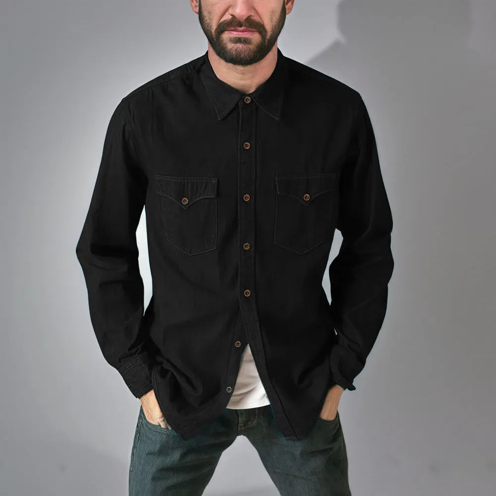 A denim cardigan coat in regular fit, shown in one of the available colours: khaki, black, blue, or grey.