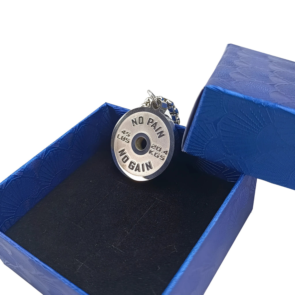 Stainless steel geometric barbell disk necklace with polished finish and chain options