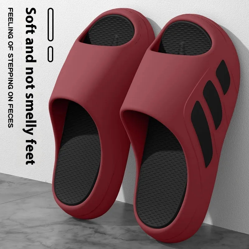 Brown EVA foam platform flip flop slippers for indoor home use.