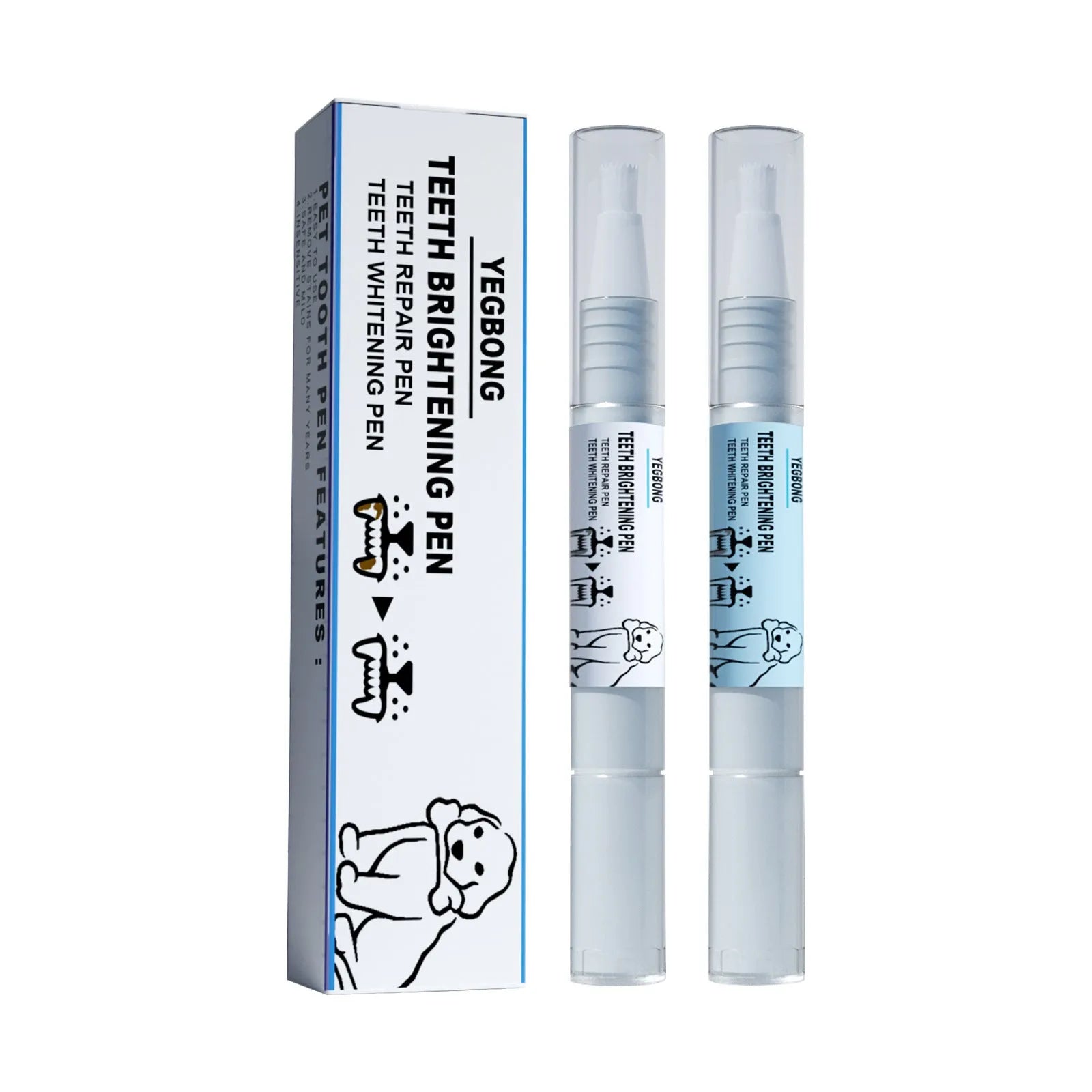 Yegbong pet teeth whitening pen with dental brush attachments for dogs and cats