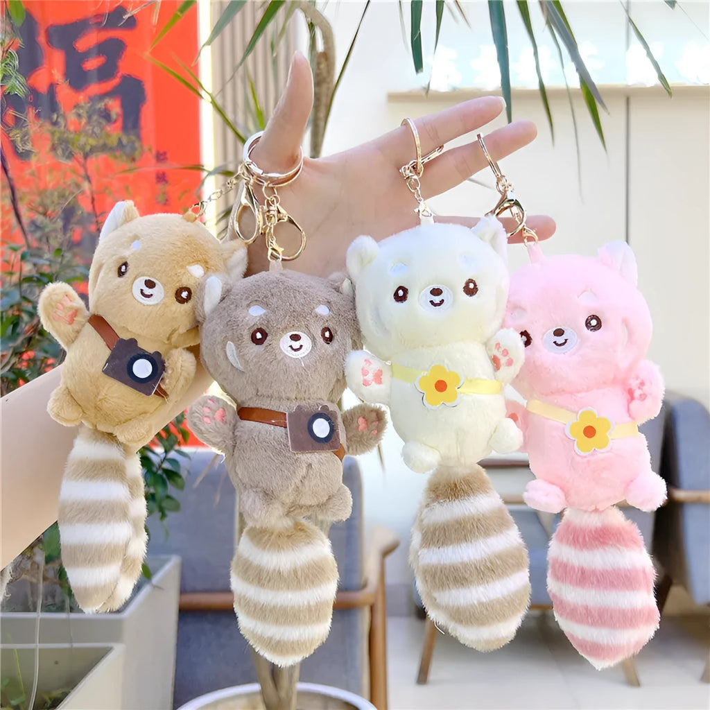 Little Squirrels plush pendant toy bag charm keychain 19cm beige lanyard with gold metal buckle