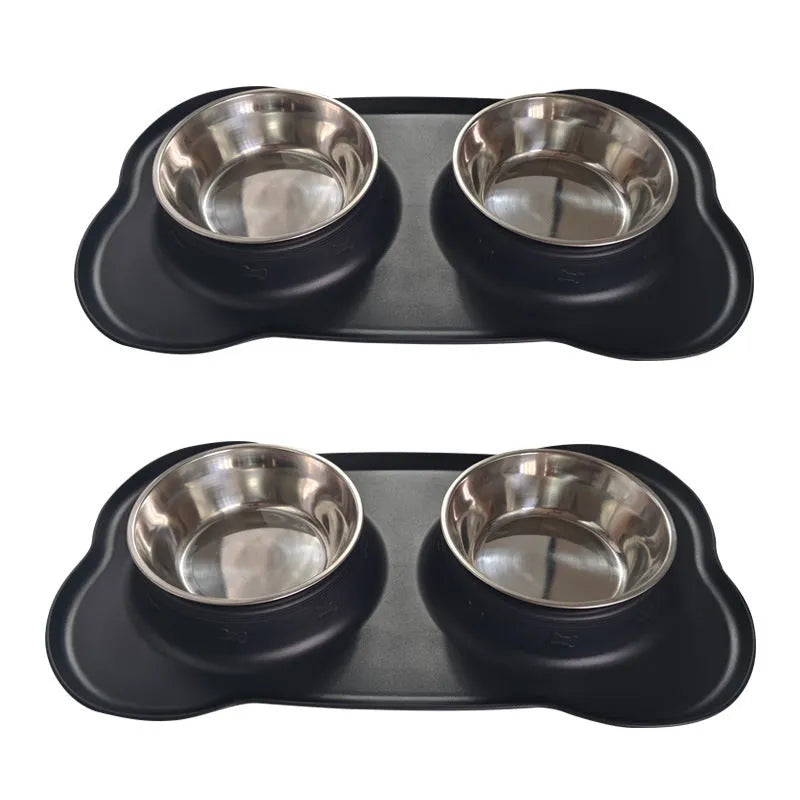 Large silicone dog bowl with stainless steel double-bowl insert in choice of five colours