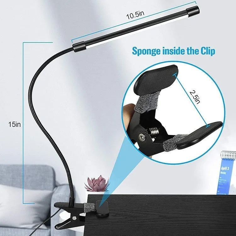 Black and white LED desk lamp with 26cm length and USB power cable