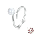 S925 sterling silver ring with shell pearls and open adjustable loop for size 8