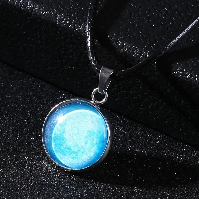 Christmas moon night sky luminous alloy pendant necklace with constellation design in glass and coloured glaze