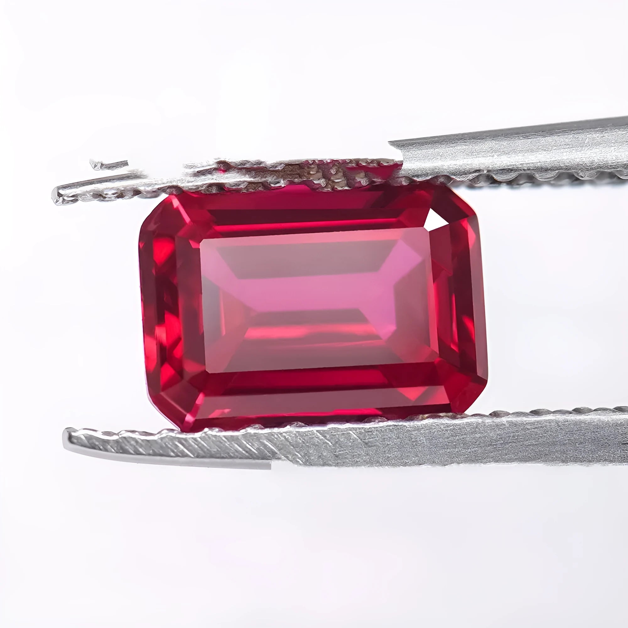Cultured red ruby gemstone showing pigeon blood red colour in egg shape cut