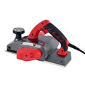 Red desktop electric wood planer with aluminium shell and 82mm planing width