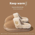 Plush fleece slippers with thick PVC soles in five colour options showing car stitching detail