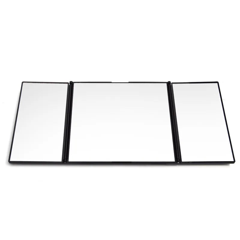 Silver car folding makeup mirror shown open and closed, model SD-2408