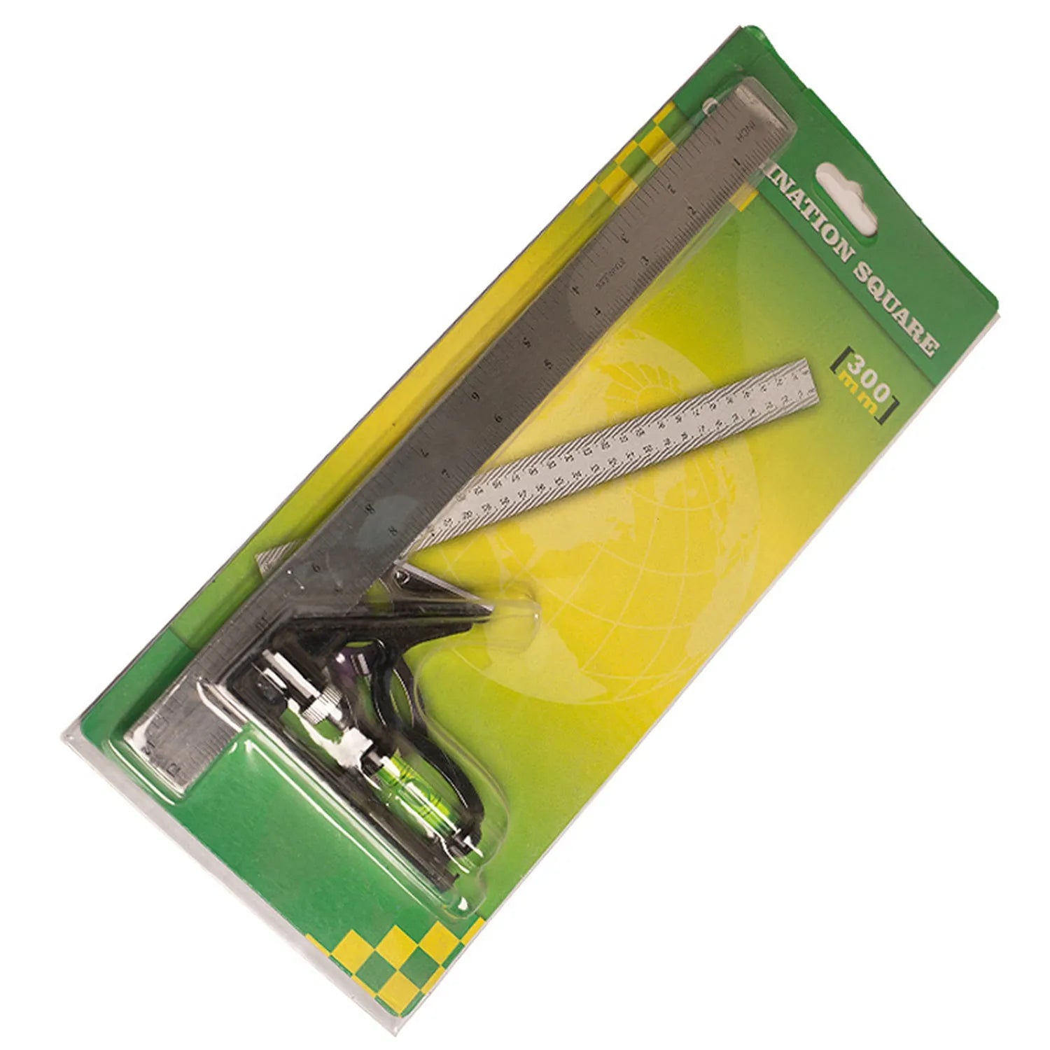 Red thin 7inch metal combination angle ruler with metric graduations on both sides for surveying