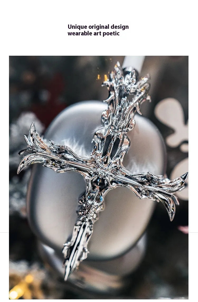 Hard resin gothic cross headphone cover for Apple AirPods Max in silver or gun colour