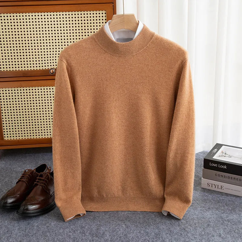 Men's half-collar wool sweater in loose fit winter knitwear available in multiple colours