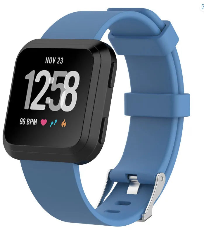 Fitbit Versa Lite replacement strap in multiple colours showing TPE material and size options.