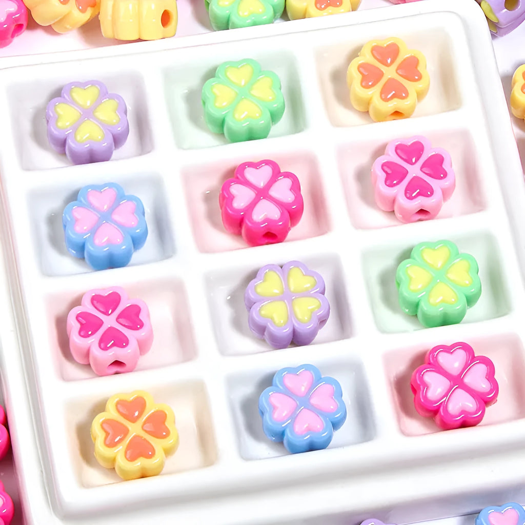 15mm frosted acrylic clover beads in mixed colours for jewellery making