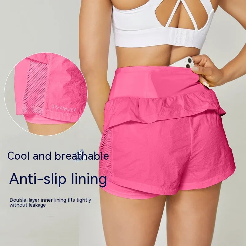 Women's loose fit cotton blend quick-drying sports shorts in rose pink colour