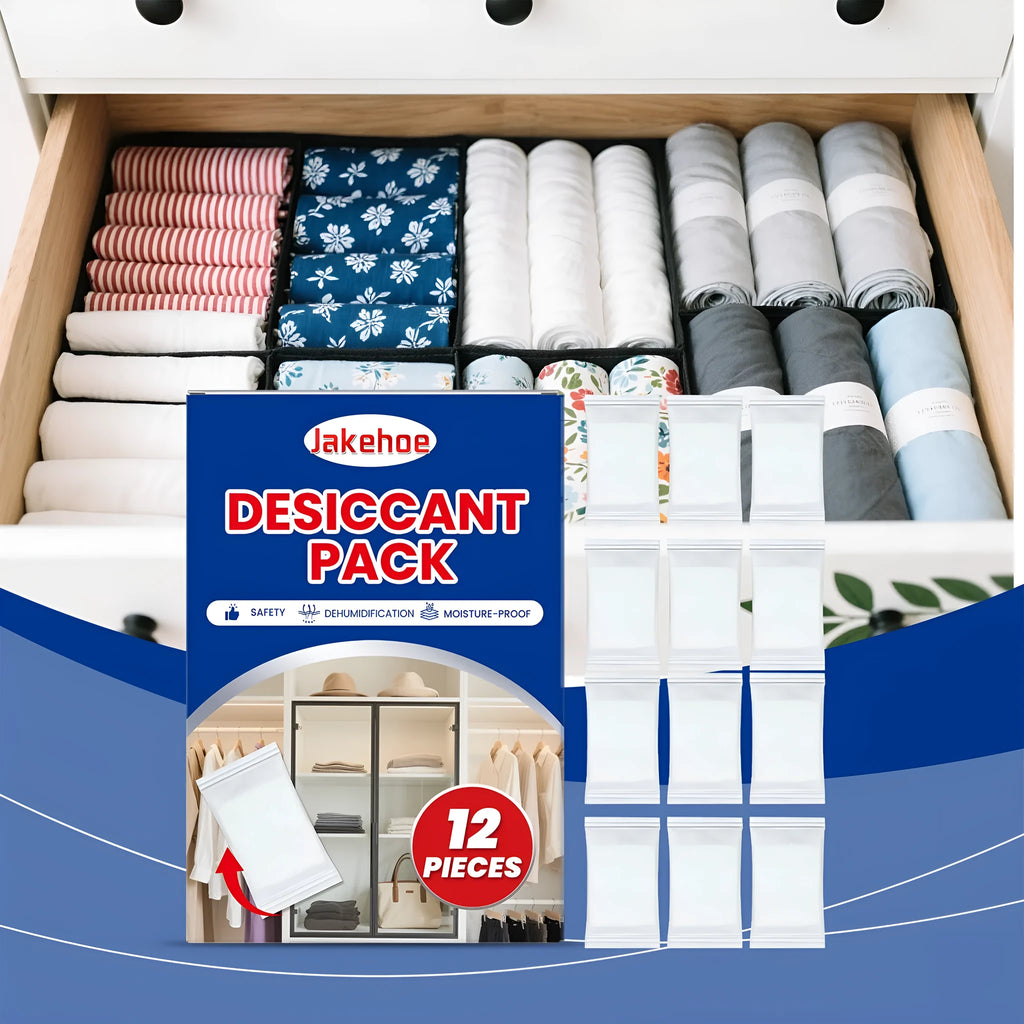 Pack of twelve white space desiccant bags for household moisture and odour control.