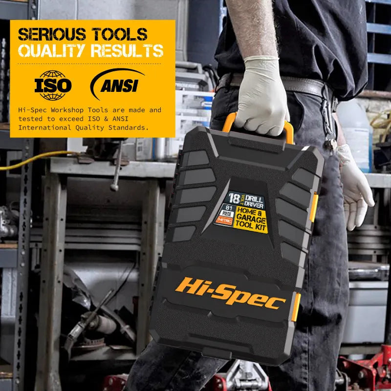 82 piece home repair hardware tool combo set in grey and yellow case with chrome vanadium steel tools