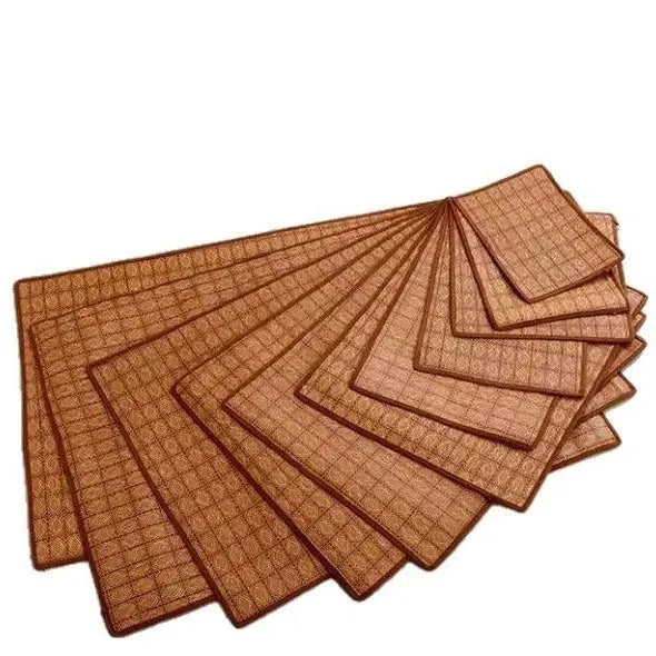 Brown woven rattan fibre dog cooling mat for summer, shown in a large size.