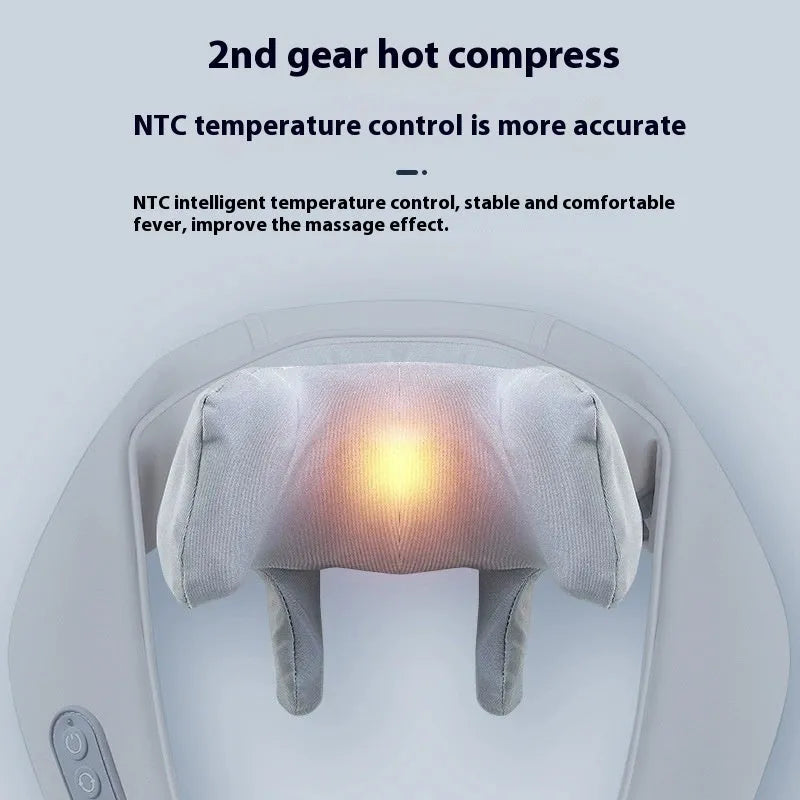 Grey USB-powered neck and back massager with infrared physiotherapy function and dual gear settings