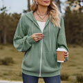 Green women's hooded zip-up sweater coat in loose Japanese Korean casual style