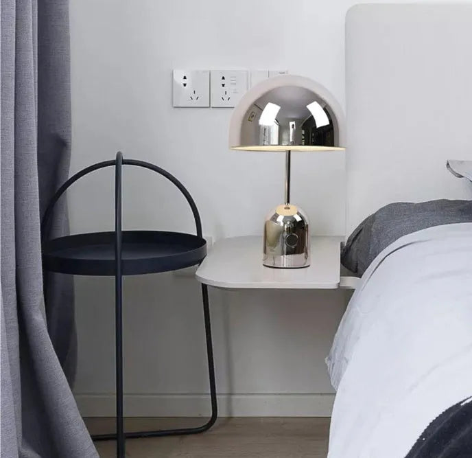 Mushroom-shaped metal table lamp in rose gold, gold, or chrome finish