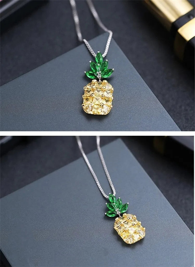 Women's geometric pineapple necklace in silver colour with Korean fashion styling