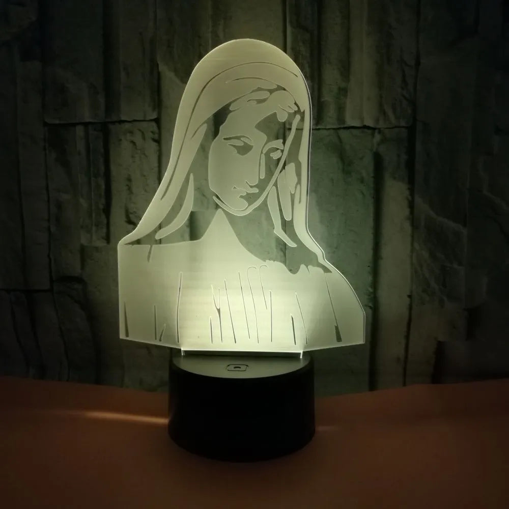 3D LED night light showing a stereoscopic dual-ring light pattern from a thin acrylic panel on an ABS base.