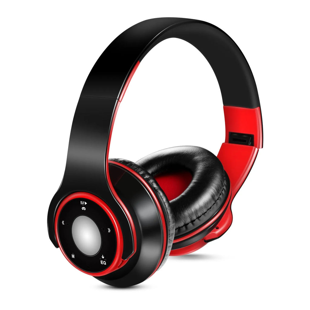 Foldable wireless Bluetooth headset in blue colour showing adjustable hinges and ear cushions