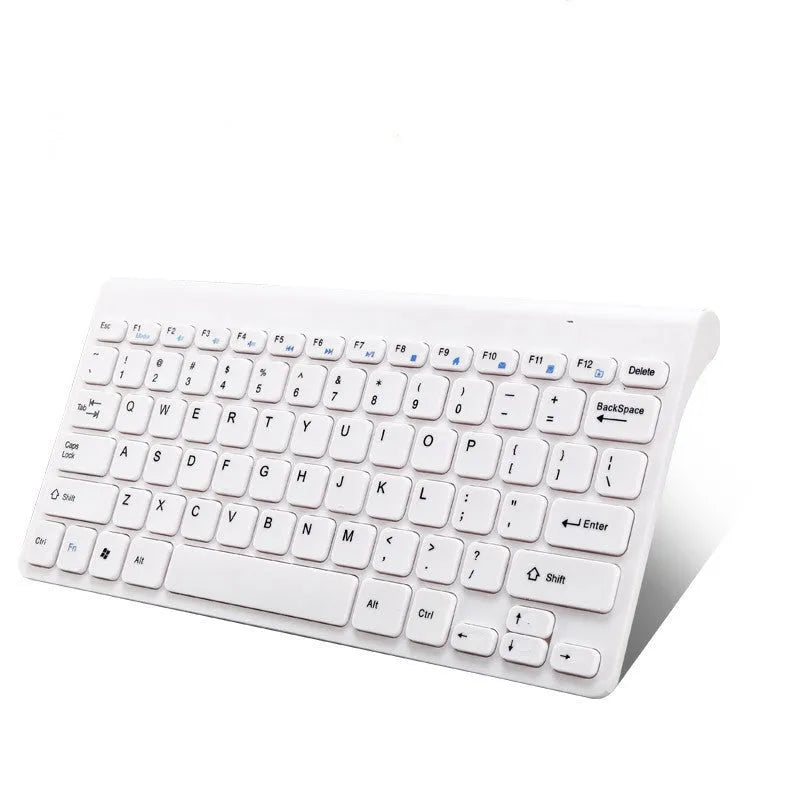 Black and white wireless keyboard and mouse set with 78 keys and 4 buttons showing 10-metre wireless range