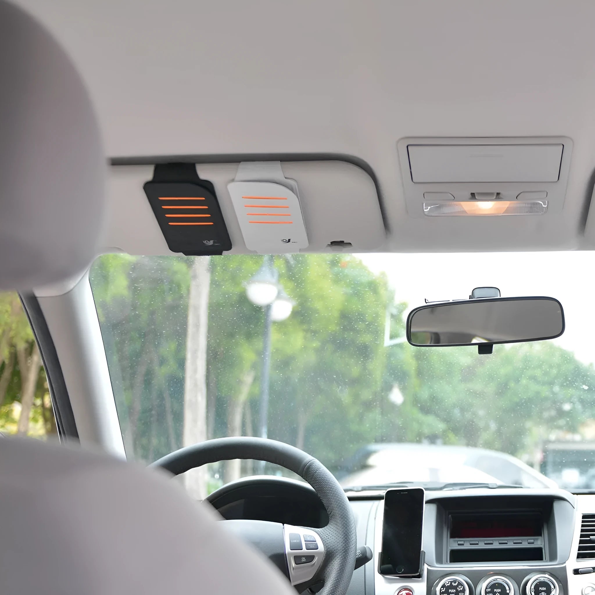 Car sun visor card package kit with storage bag and multiple clip-on shading panels