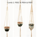 Woven cotton rope wire basket plant pot holder in a wall hanging style.
